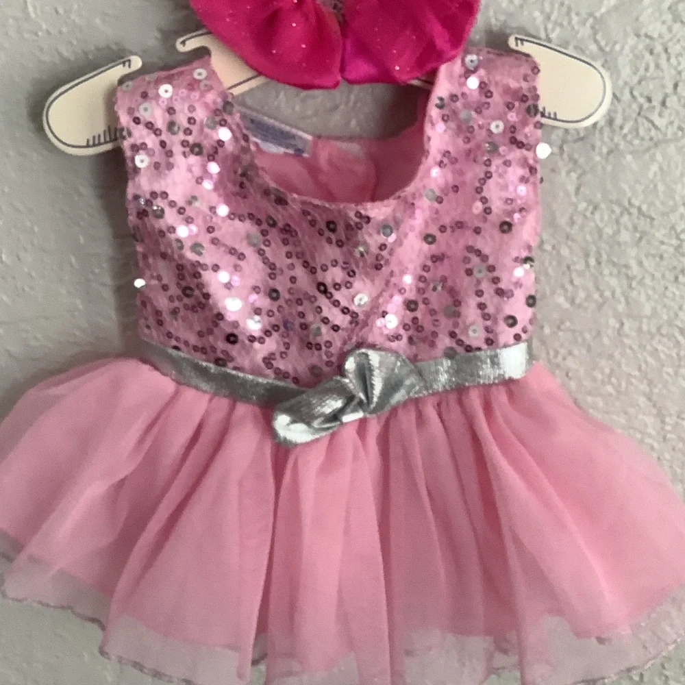 Build-A-Bear Pink Sequin Dress and shoes, head bow, with Silver Accents - Picture 3 of 5